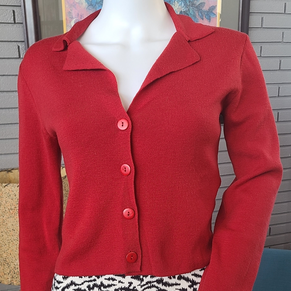 Vintage red collared wool cardigan by Emporio Armani Small Medium